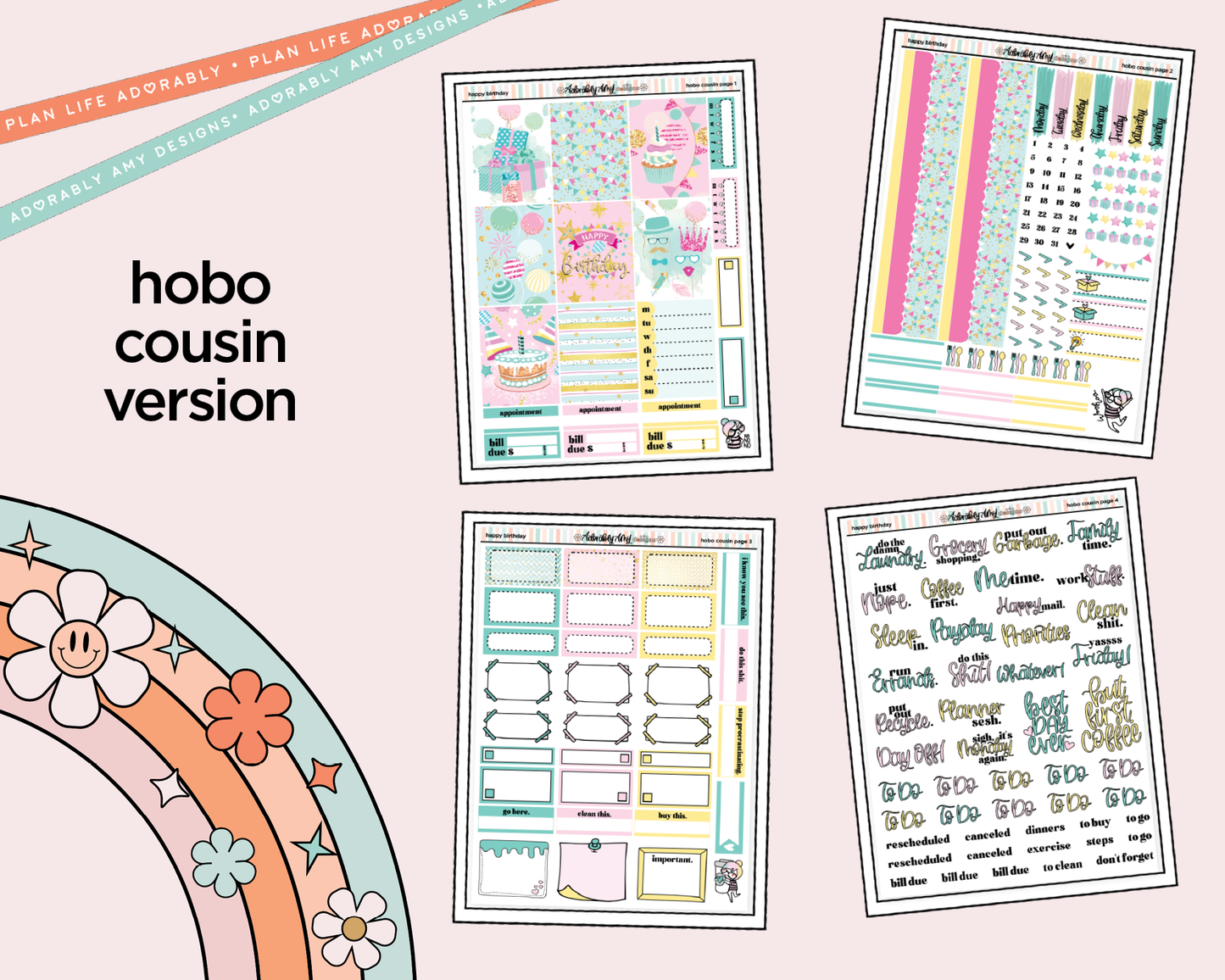 Hobonichi Cousin Weekly Happy Birthday Planner Sticker Kit for Hobo Cousin or Similar Planners