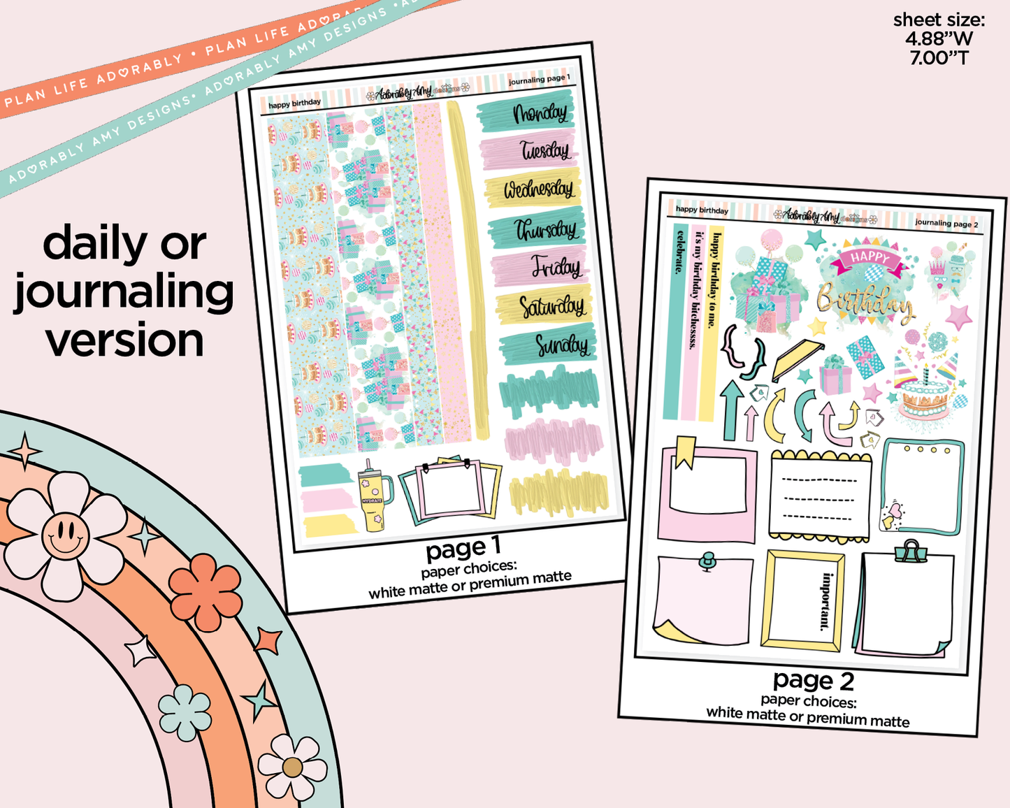 Journaling and Daily Planning Happy Birthday Planner Sticker Kit