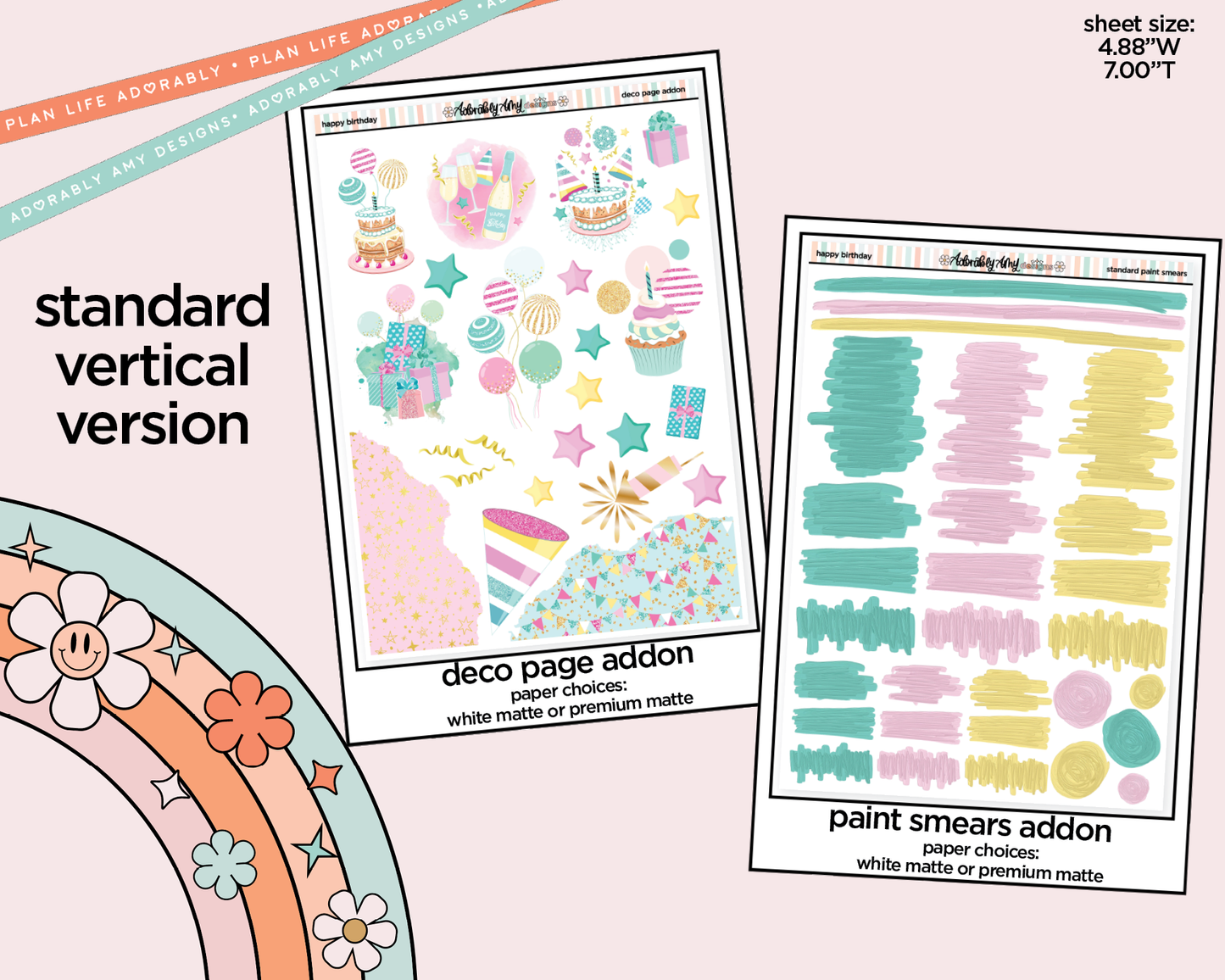 Vertical Happy Birthday Weekly Sticker Kit for Vertical Standard Size Planners or Inserts