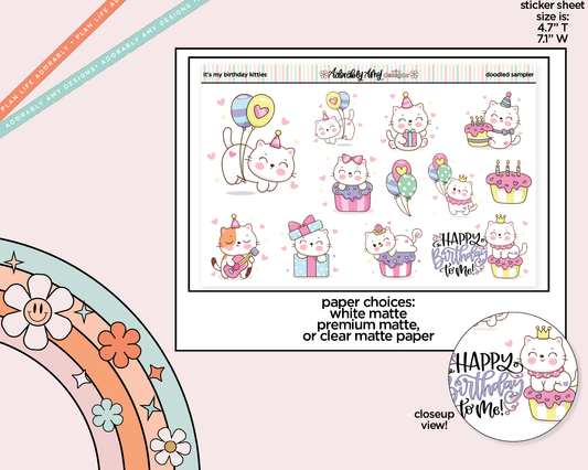 Doodled It's My Birthday Kitties Decorative Planner Stickers for any Planner or Insert