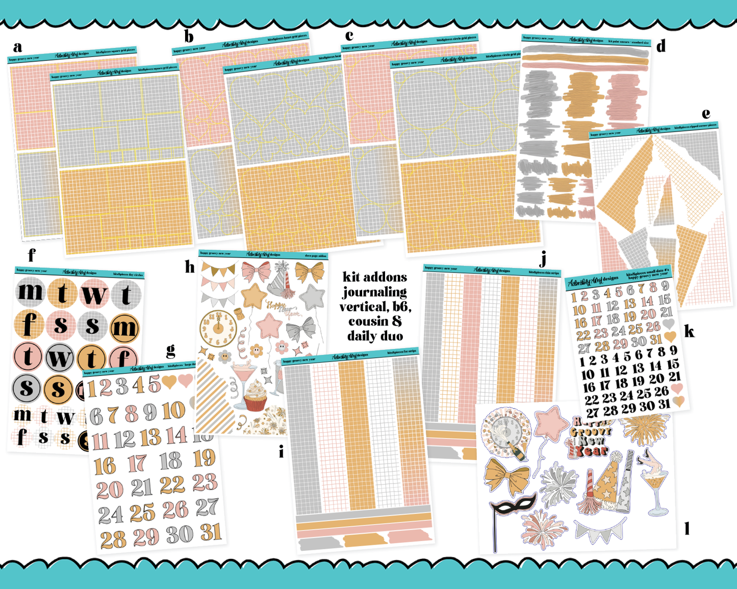 Happy Groovy New Year Weekly Kit Addons - All Sizes - Deco, Smears and More!