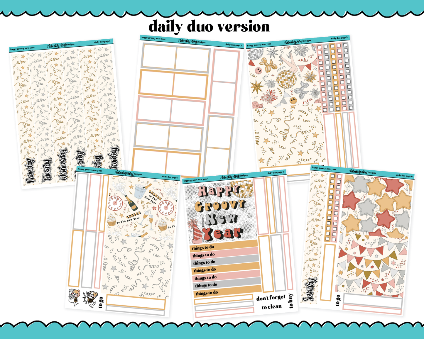 Daily Duo Happy Groovy New Year Weekly Planner Sticker Kit for Daily Duo Planner