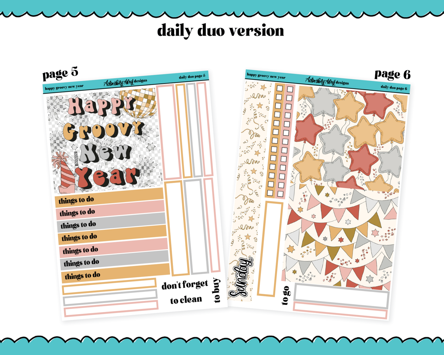Daily Duo Happy Groovy New Year Weekly Planner Sticker Kit for Daily Duo Planner