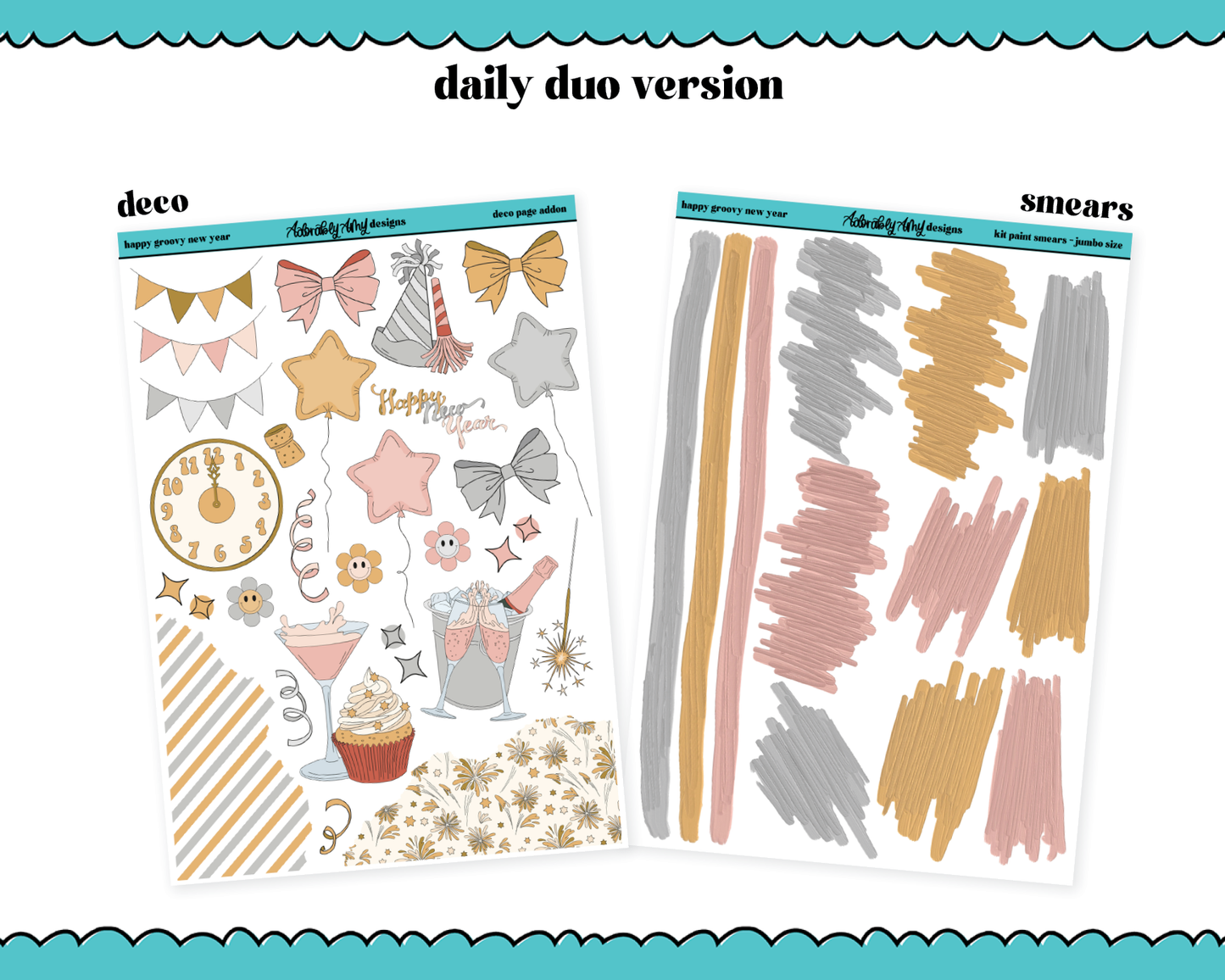 Daily Duo Happy Groovy New Year Weekly Planner Sticker Kit for Daily Duo Planner