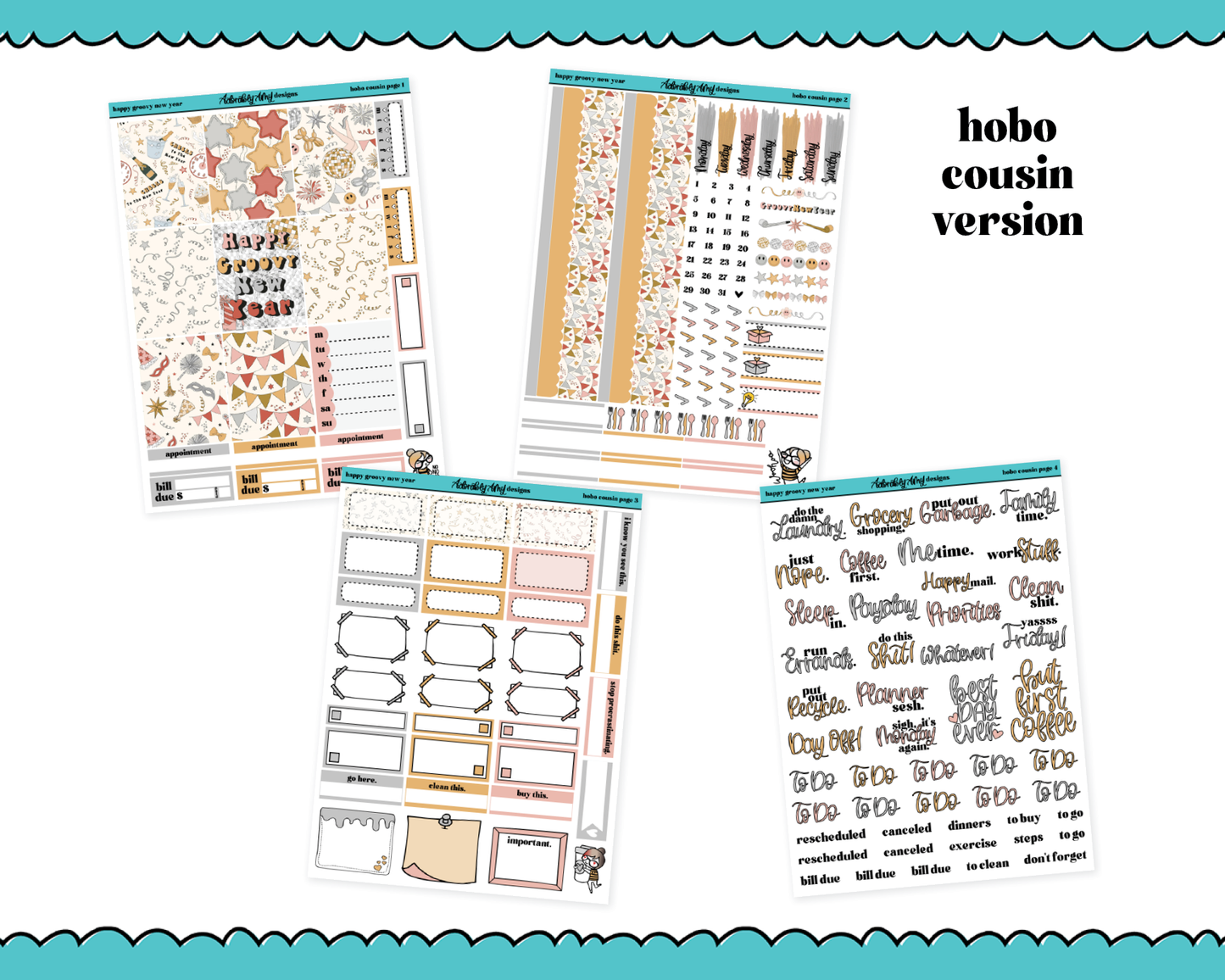 Hobonichi Cousin Weekly Happy Groovy New Year Planner Sticker Kit for Hobo Cousin or Similar Planners