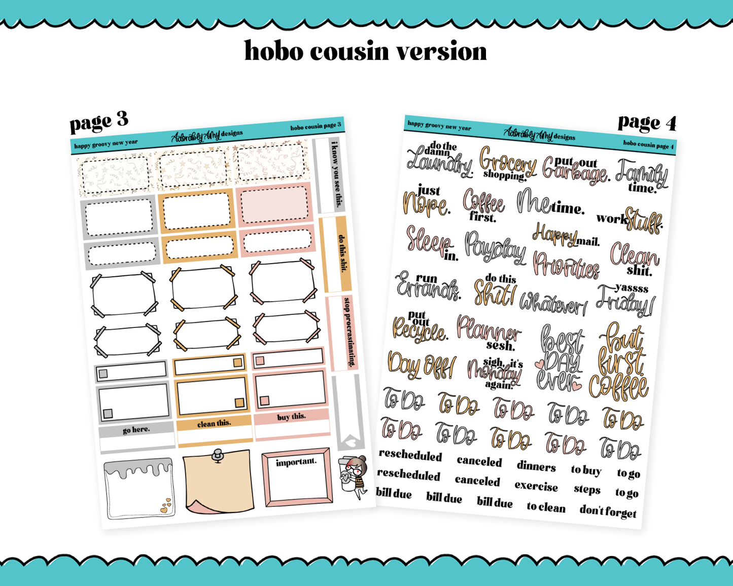 Hobonichi Cousin Weekly Happy Groovy New Year Planner Sticker Kit for Hobo Cousin or Similar Planners