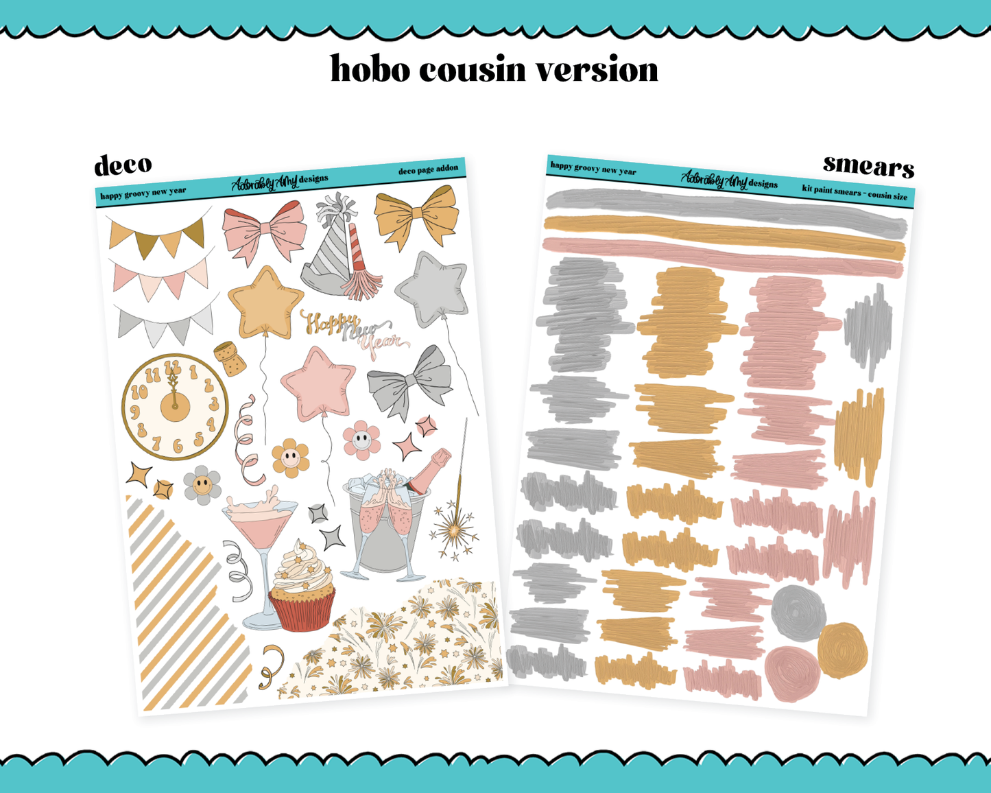 Hobonichi Cousin Weekly Happy Groovy New Year Planner Sticker Kit for Hobo Cousin or Similar Planners