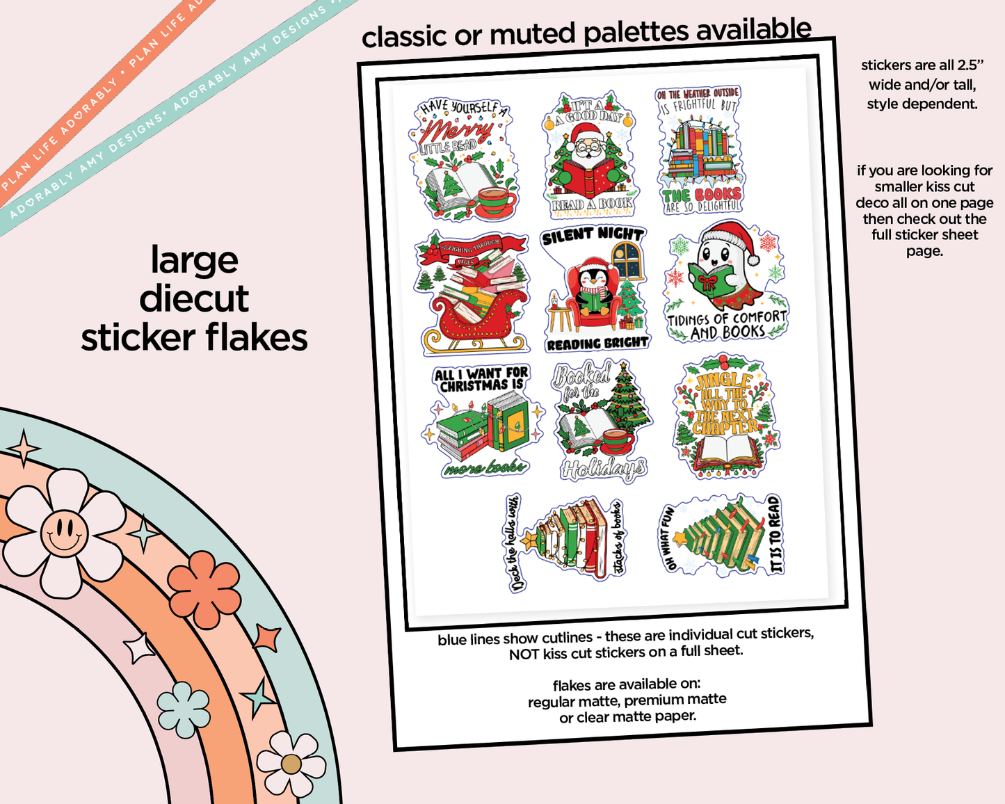 Have Yourself a Merry Little Read Deco Typography Sampler Planner Stickers