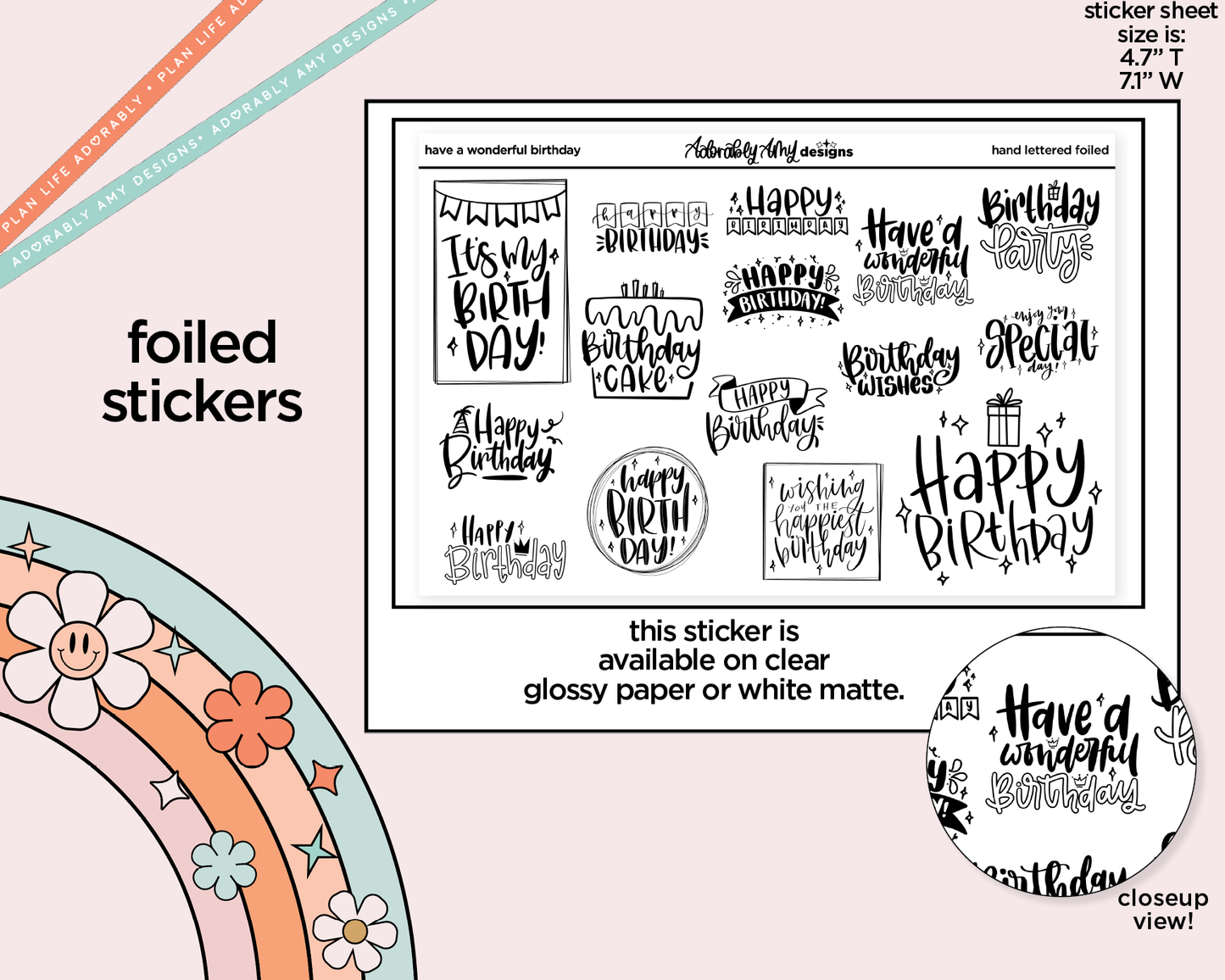 Foiled Hand Lettered Script Have a Wonderful Birthday Typography Sampler
