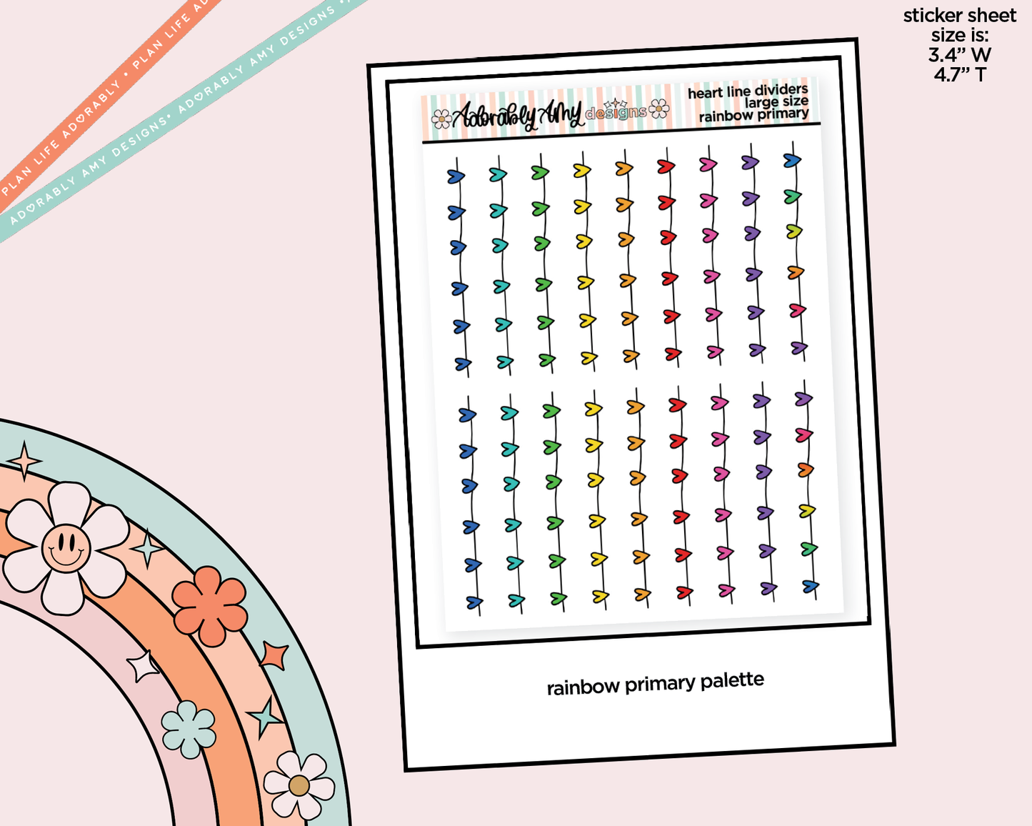 Rainbow Heart Line Dividers Large/Jumbo Size Stickers for any Planner or Insert