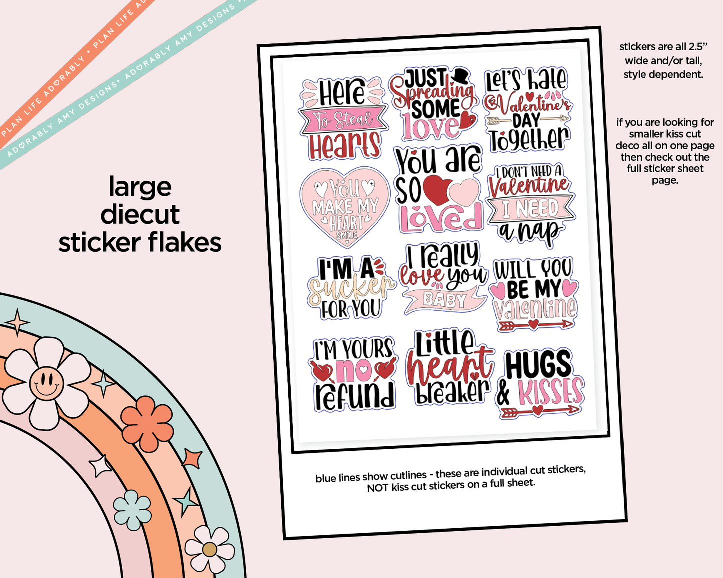 Here to Steal Hearts Deco Typography Sampler Planner Stickers
