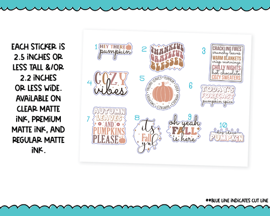 Large Diecut Sticker Flakes - Hey There Pumpkin Fall Autumn Quotes Planner Stickers for any Planner or Insert