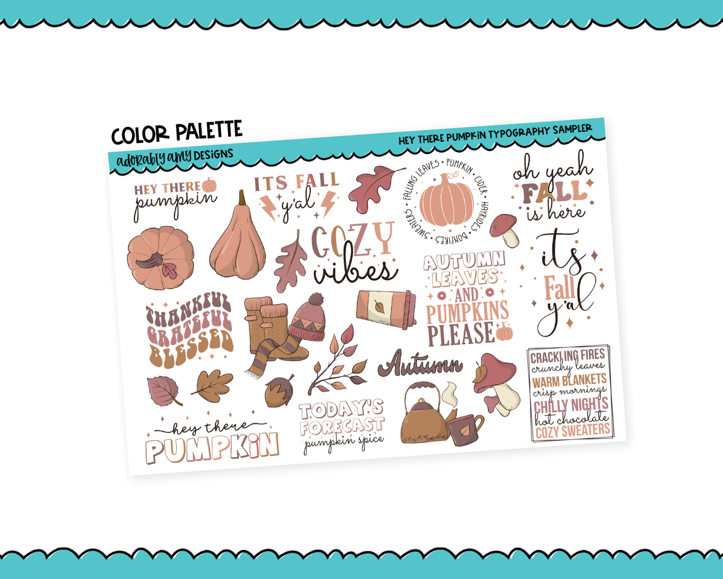 Hey There Pumpkin Fall Themed Typography Sampler Planner Stickers for any Planner or Insert