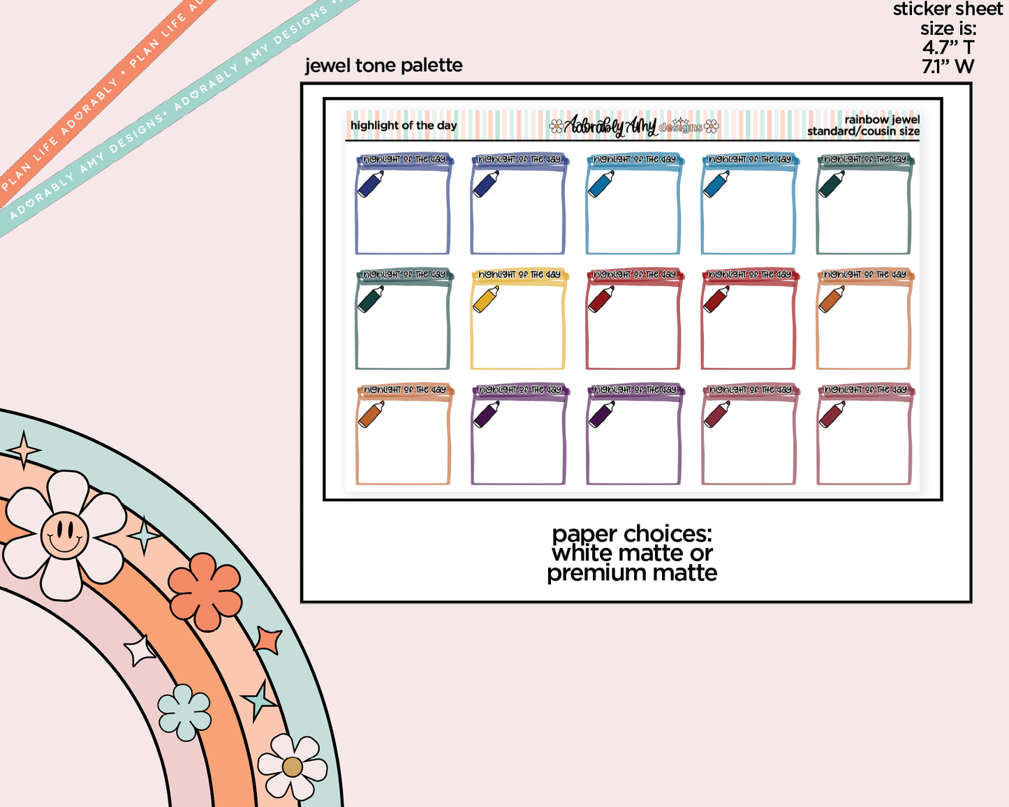 Rainbow Highlight of the Day Standard OR Cousin Size Stickers for any Planner or Insert