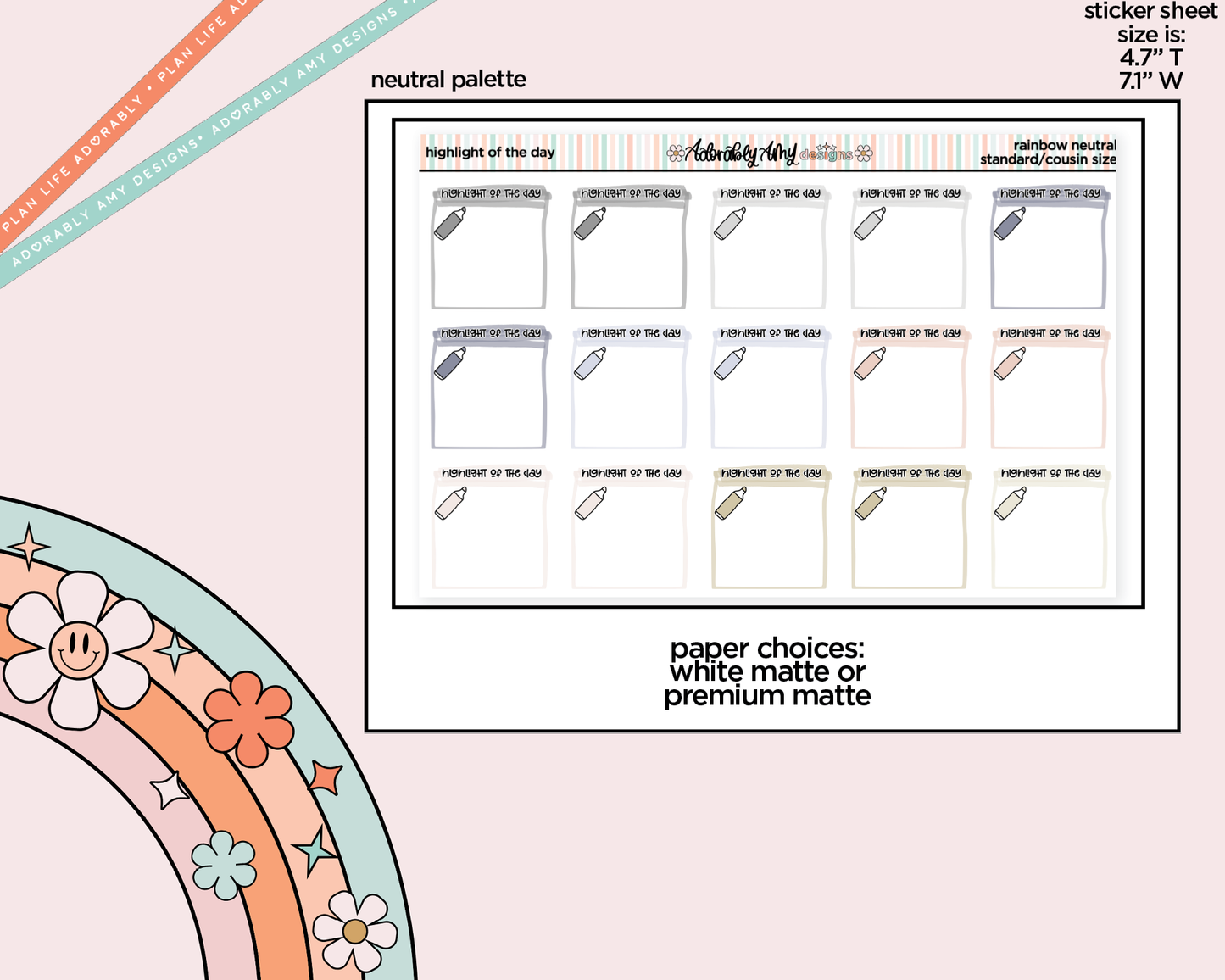 Rainbow Highlight of the Day Standard OR Cousin Size Stickers for any Planner or Insert
