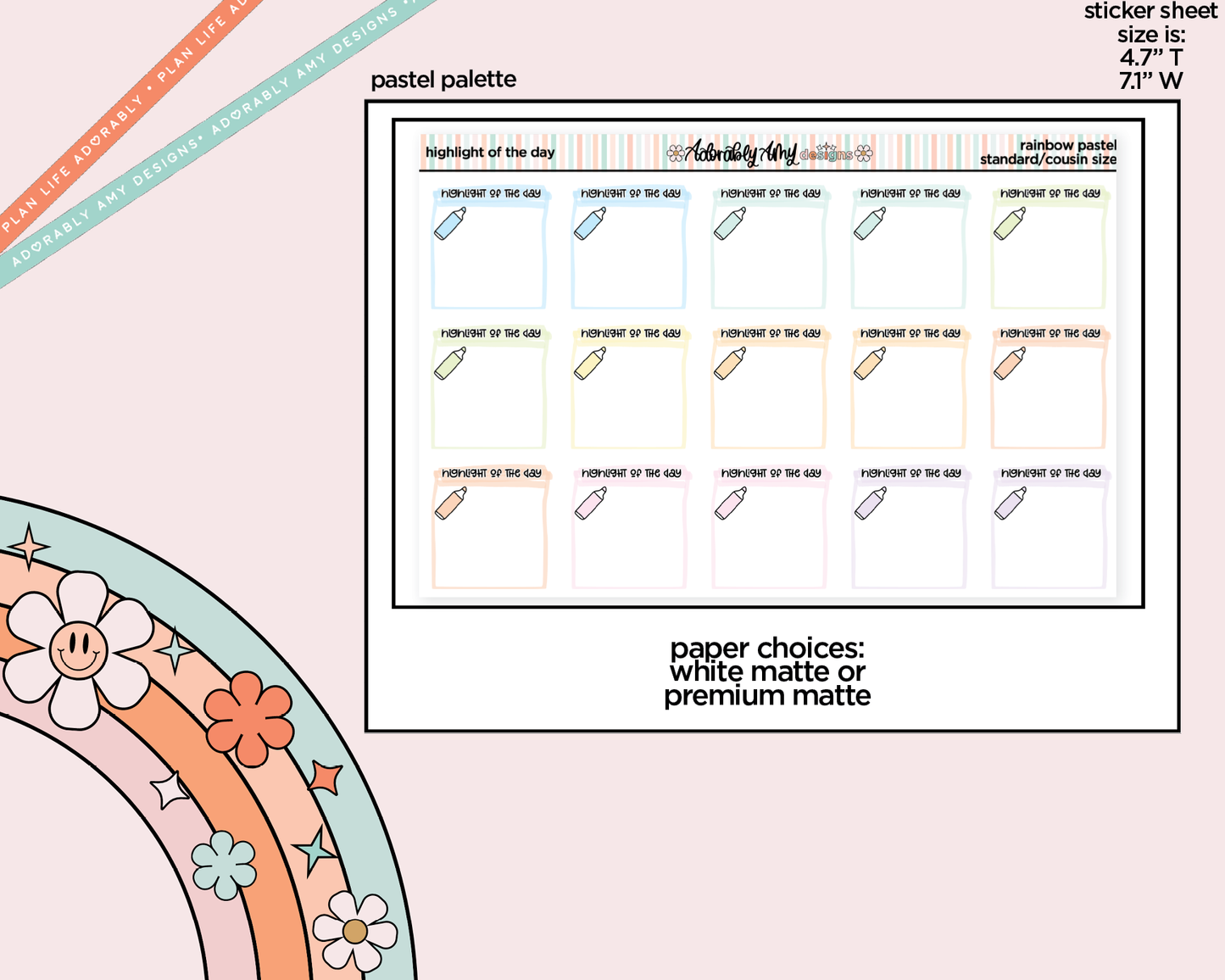 Rainbow Highlight of the Day Standard OR Cousin Size Stickers for any Planner or Insert