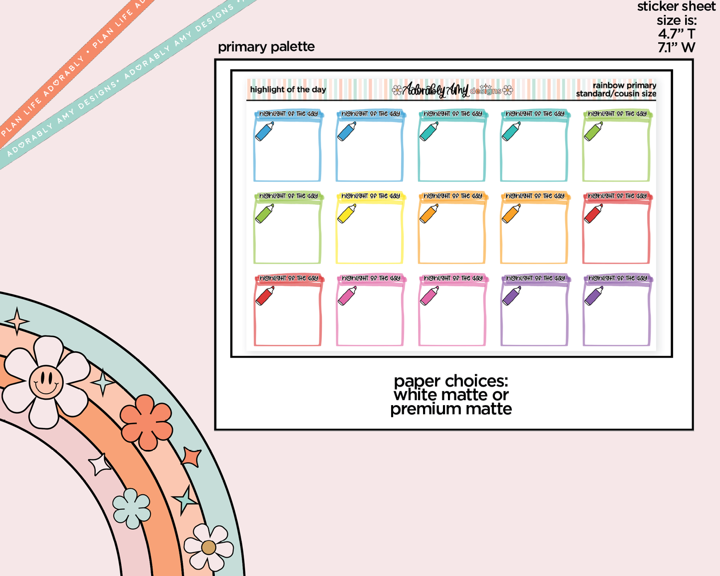 Rainbow Highlight of the Day Standard OR Cousin Size Stickers for any Planner or Insert