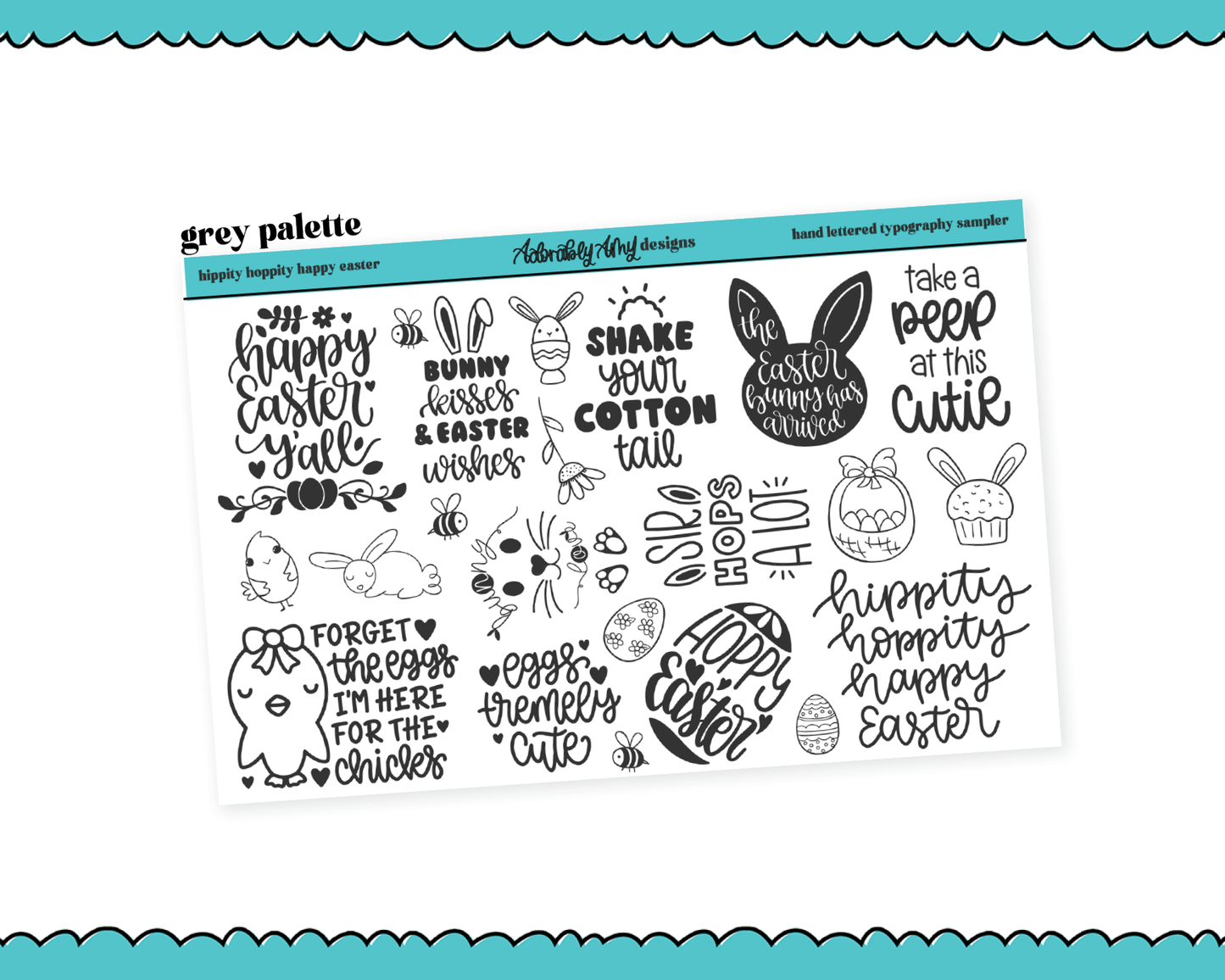 Hand Lettered Hippity Hoppity Easter Typography Sampler Planner Stickers for any Planner or Insert