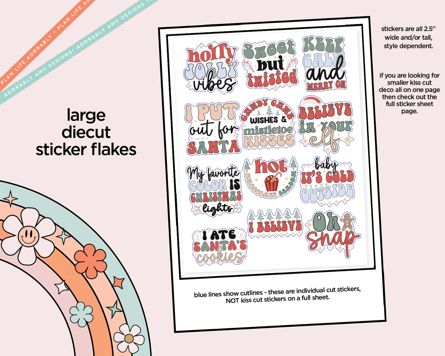 Holly Jolly Vibes Deco Typography Sampler Planner Stickers