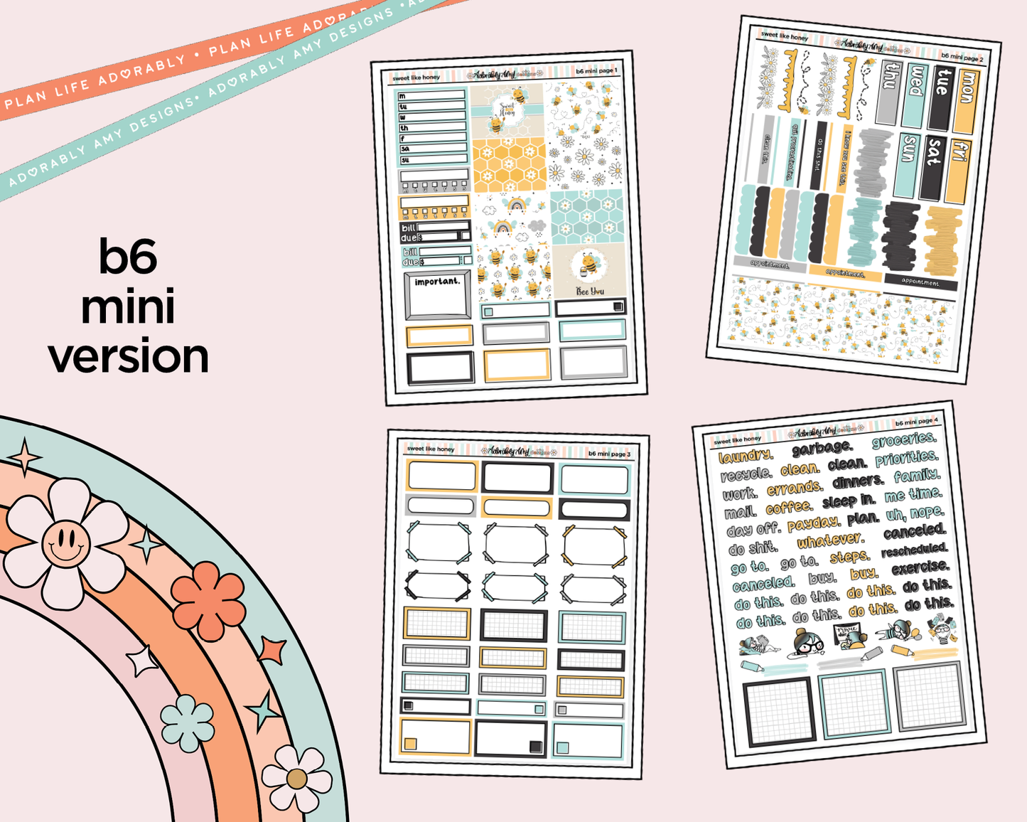 Mini B6 Sweet Like Honey Planner Sticker Kit sized for ANY Vertical Insert