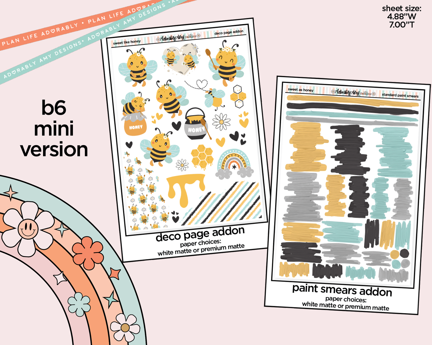Mini B6 Sweet Like Honey Planner Sticker Kit sized for ANY Vertical Insert