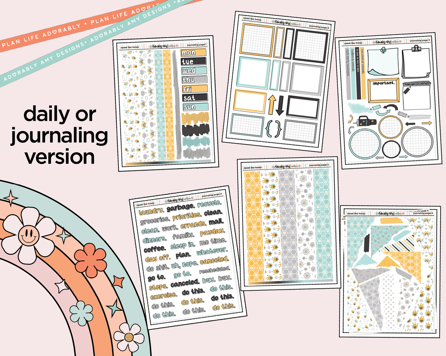 Journaling and Daily Planning Sweet Like Honey Planner Sticker Kit