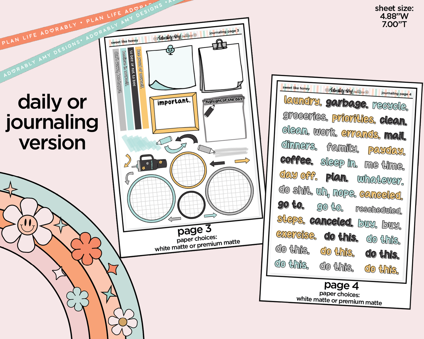 Journaling and Daily Planning Sweet Like Honey Planner Sticker Kit