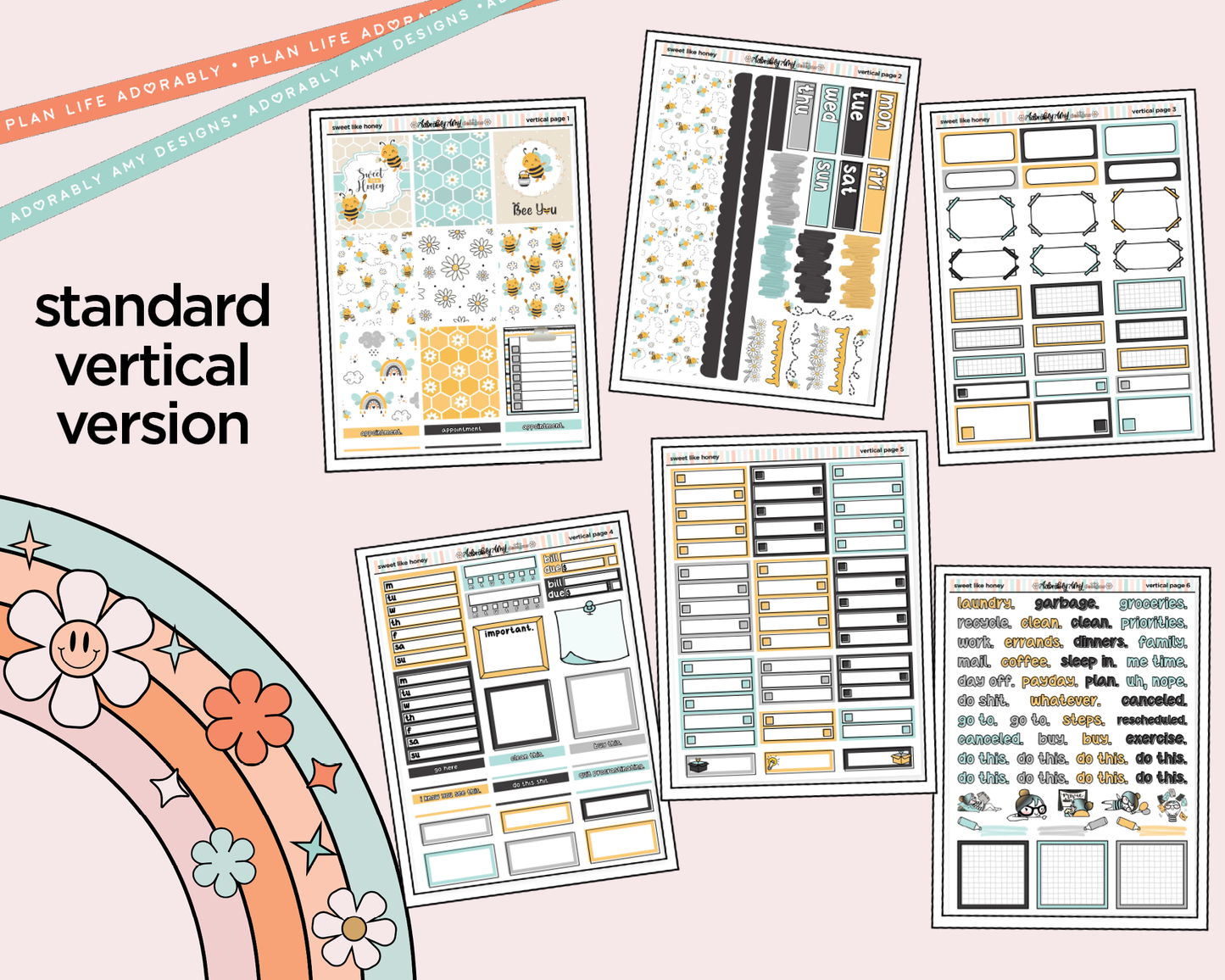 Vertical Sweet Like Honey Weekly Sticker Kit for Vertical Standard Size Planners or Insert