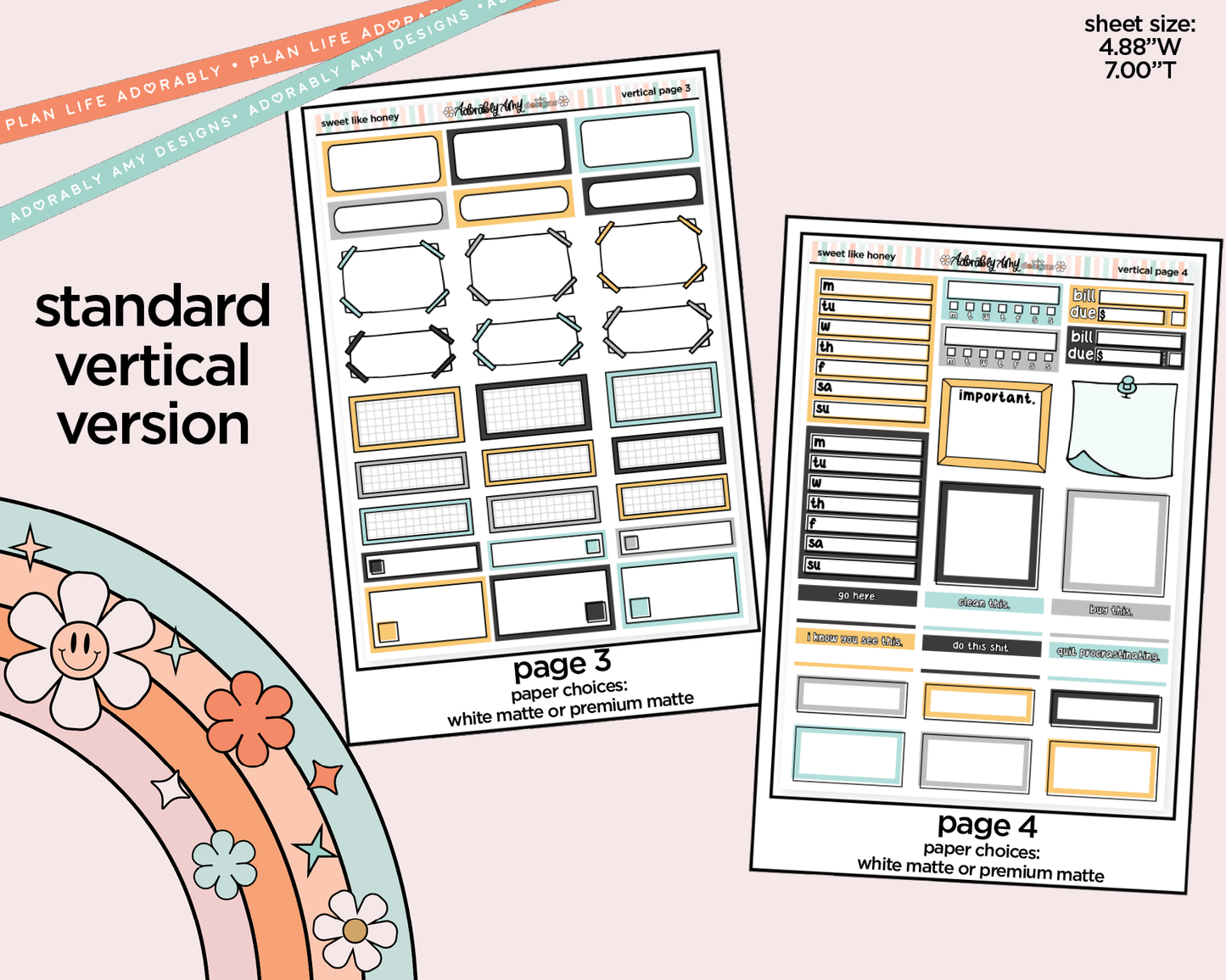 Vertical Sweet Like Honey Weekly Sticker Kit for Vertical Standard Size Planners or Insert