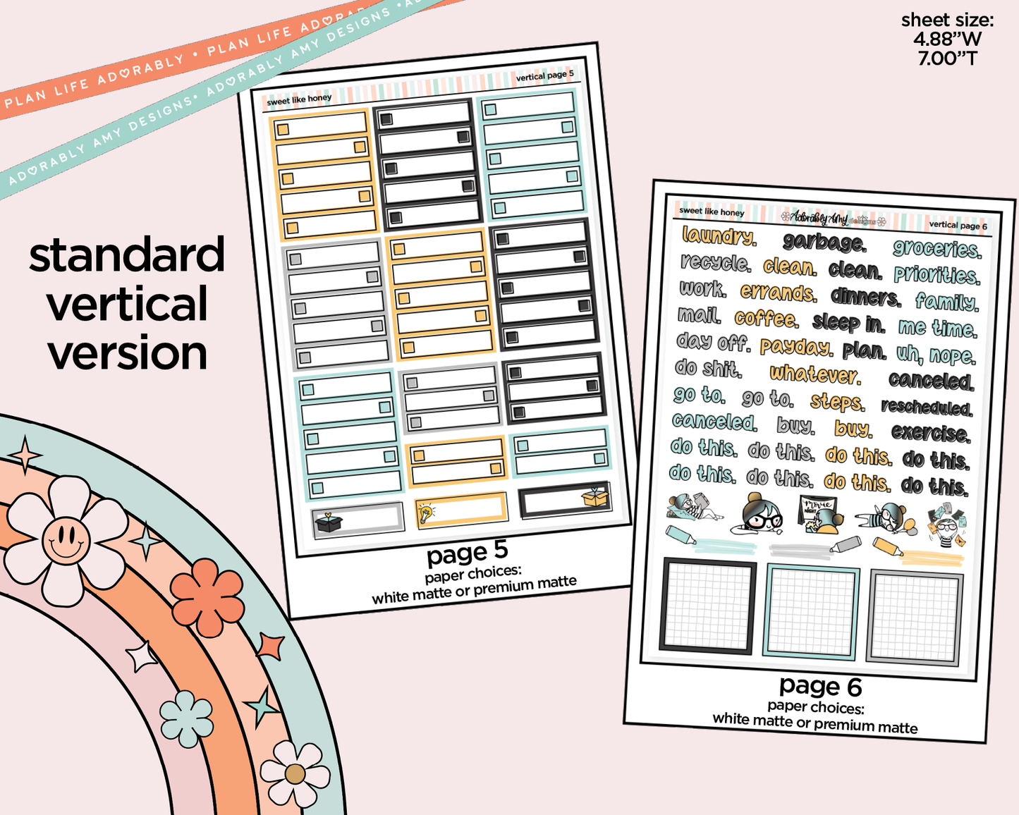 Vertical Sweet Like Honey Weekly Sticker Kit for Vertical Standard Size Planners or Insert
