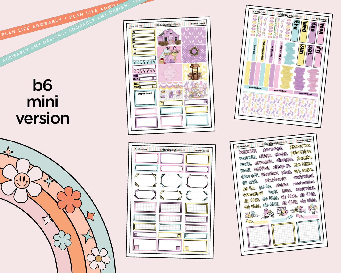 Mini B6 Hop Hop Hop Planner Sticker Kit sized for ANY Vertical Insert