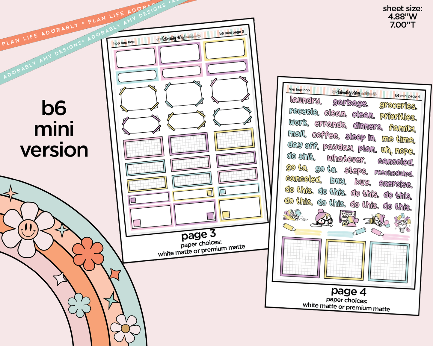 Mini B6 Hop Hop Hop Planner Sticker Kit sized for ANY Vertical Insert