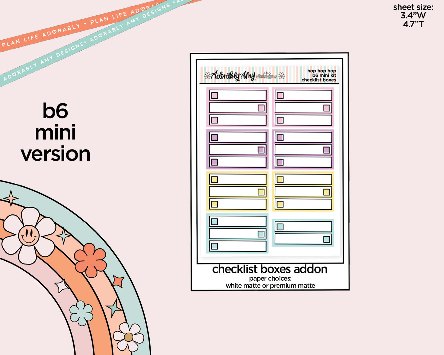 Mini B6 Hop Hop Hop Planner Sticker Kit sized for ANY Vertical Insert
