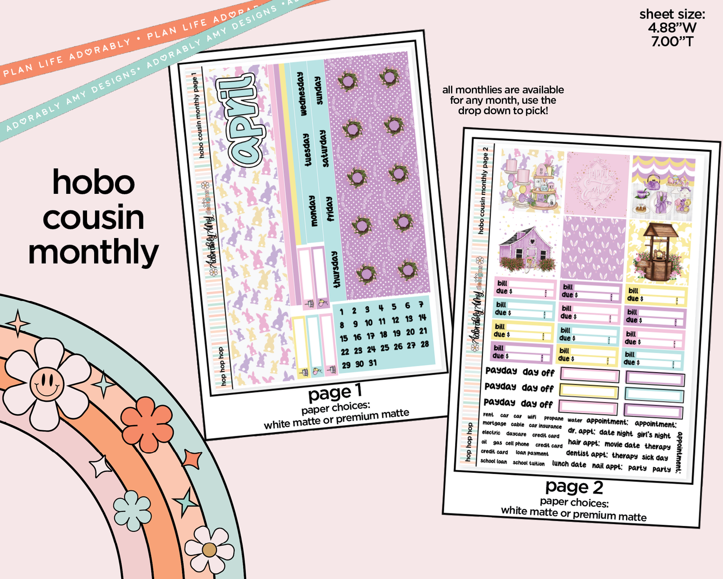 Hobonichi Cousin Monthly Pick Your Month Hop Hop Hop Planner Sticker Kit for Hobo Cousin or Similar Planners