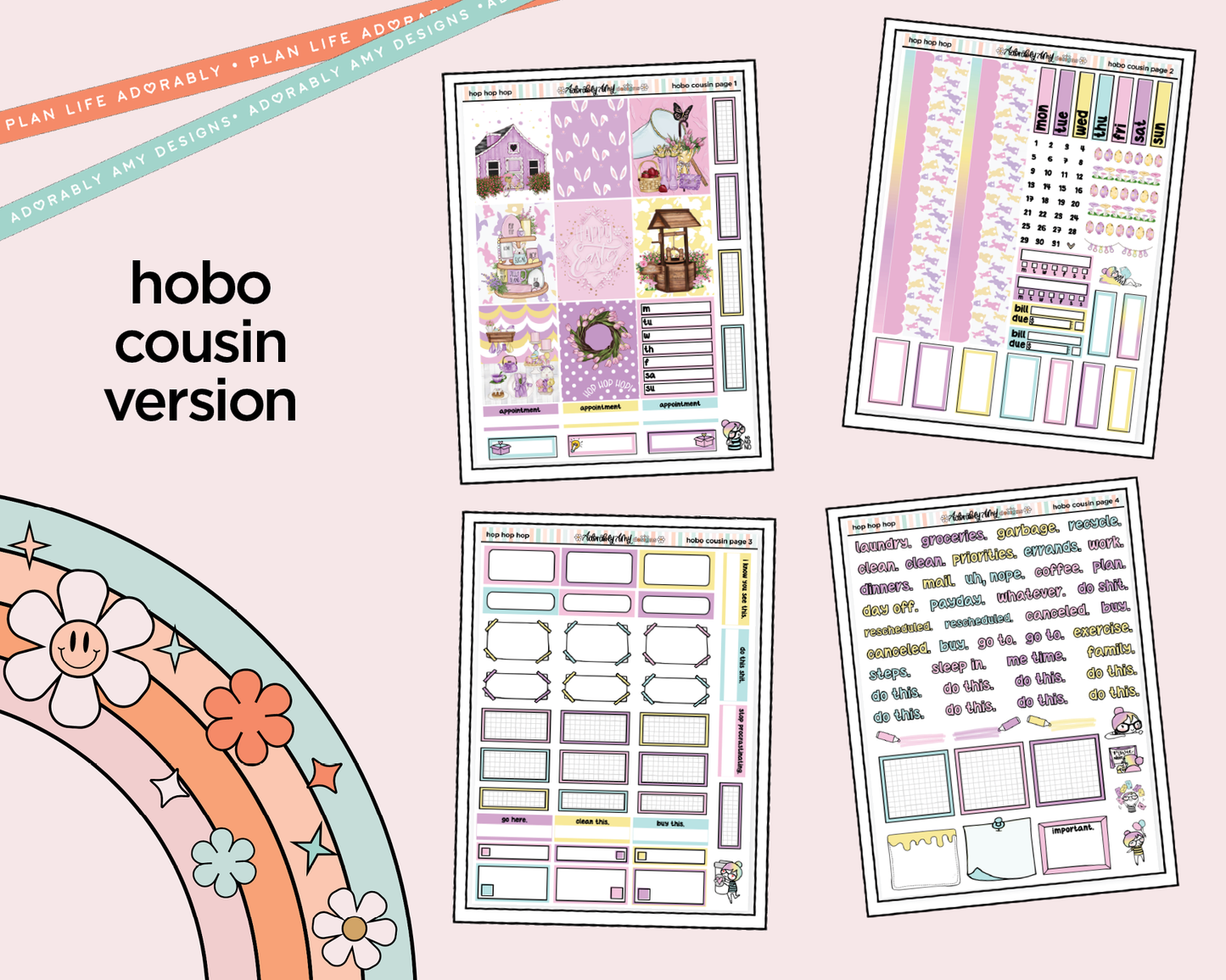 Hobonichi Cousin Weekly Hop Hop Hop Planner Sticker Kit for Hobo Cousin or Similar Planners