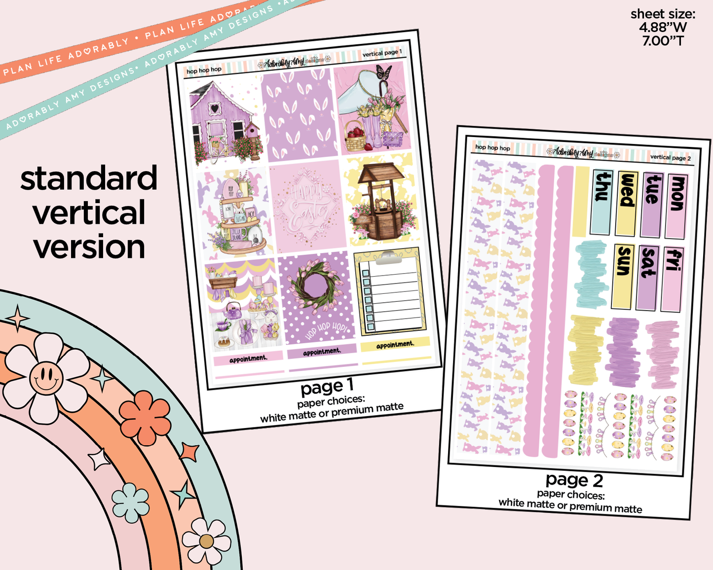 Vertical Hop Hop Hop Weekly Sticker Kit for Vertical Standard Size Planners or Insert