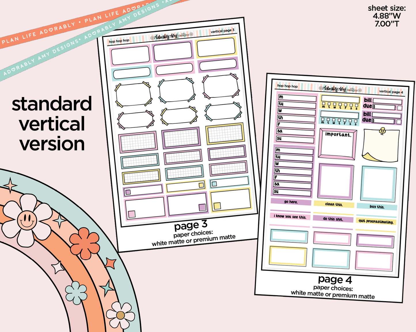 Vertical Hop Hop Hop Weekly Sticker Kit for Vertical Standard Size Planners or Insert