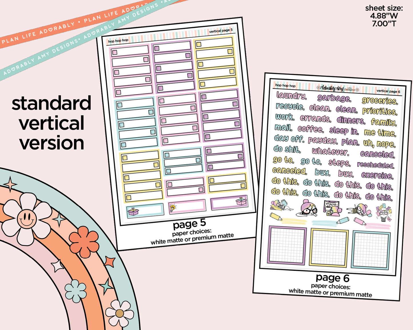 Vertical Hop Hop Hop Weekly Sticker Kit for Vertical Standard Size Planners or Insert