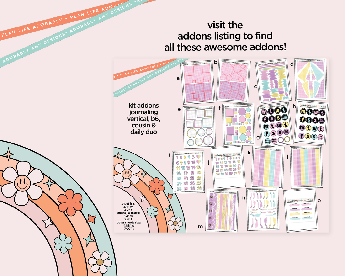 Mini B6 Hop Hop Hop Planner Sticker Kit sized for ANY Vertical Insert