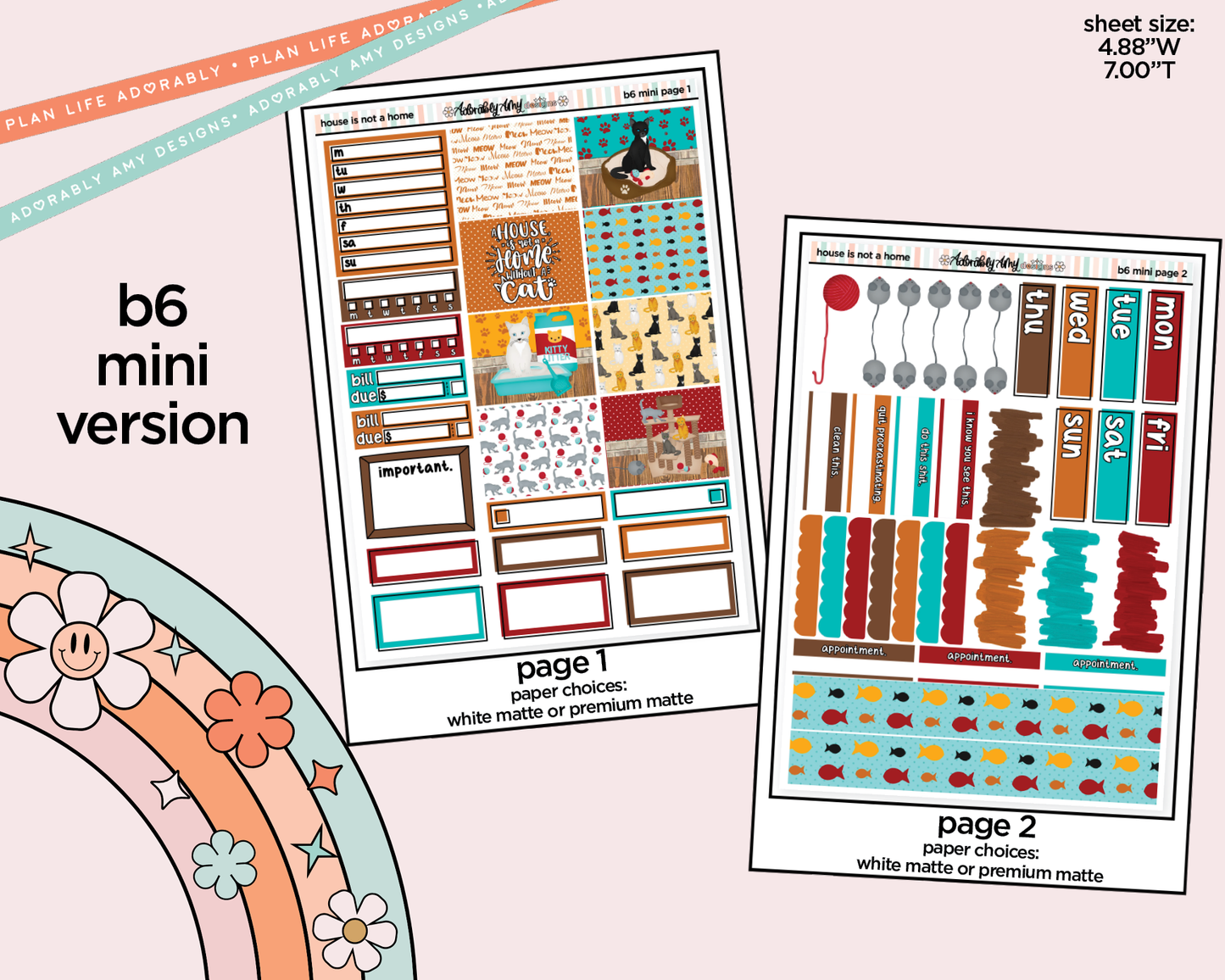 Mini B6 A House Isn't a Home Without a Cat Planner Sticker Kit sized for ANY Vertical Insert