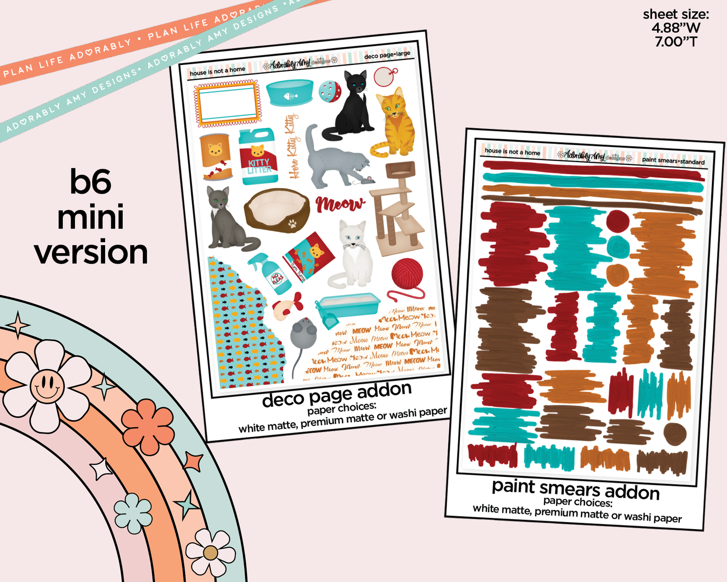 Mini B6 A House Isn't a Home Without a Cat Planner Sticker Kit sized for ANY Vertical Insert