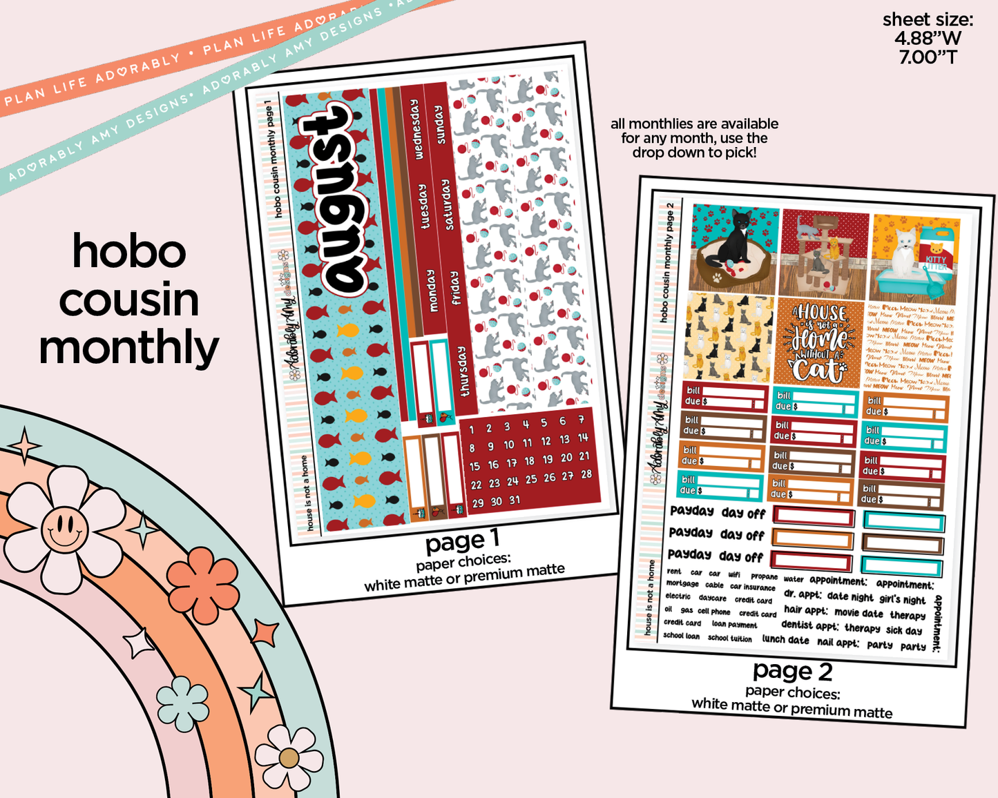 Hobonichi Cousin Monthly Pick Your Month A House Isn't a Home Without a Cat Planner Sticker Kit for Hobo Cousin or Similar Planners (Copy)
