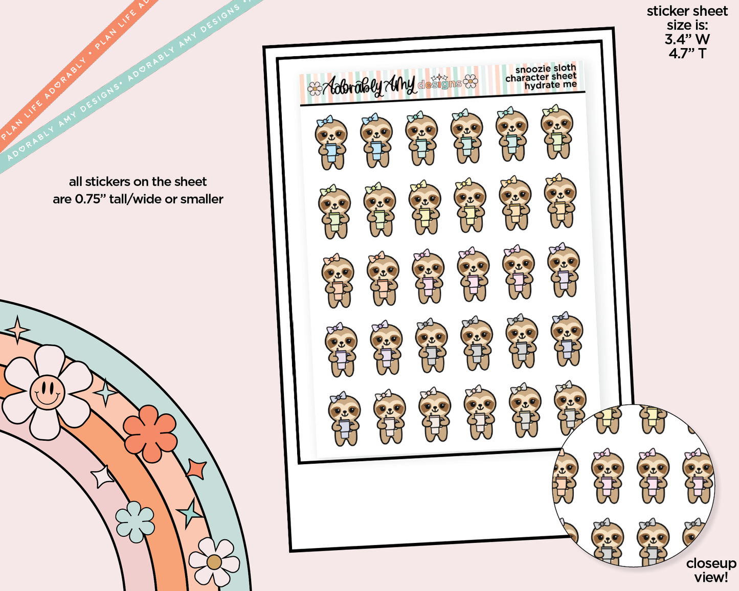 Snoozie Sloth Hydrate Me Decoration Character Planner Stickers
