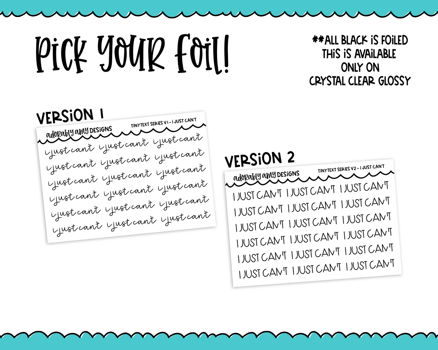 Foiled Tiny Text Series - I Just Can't Checklist Size Planner Stickers for any Planner or Insert