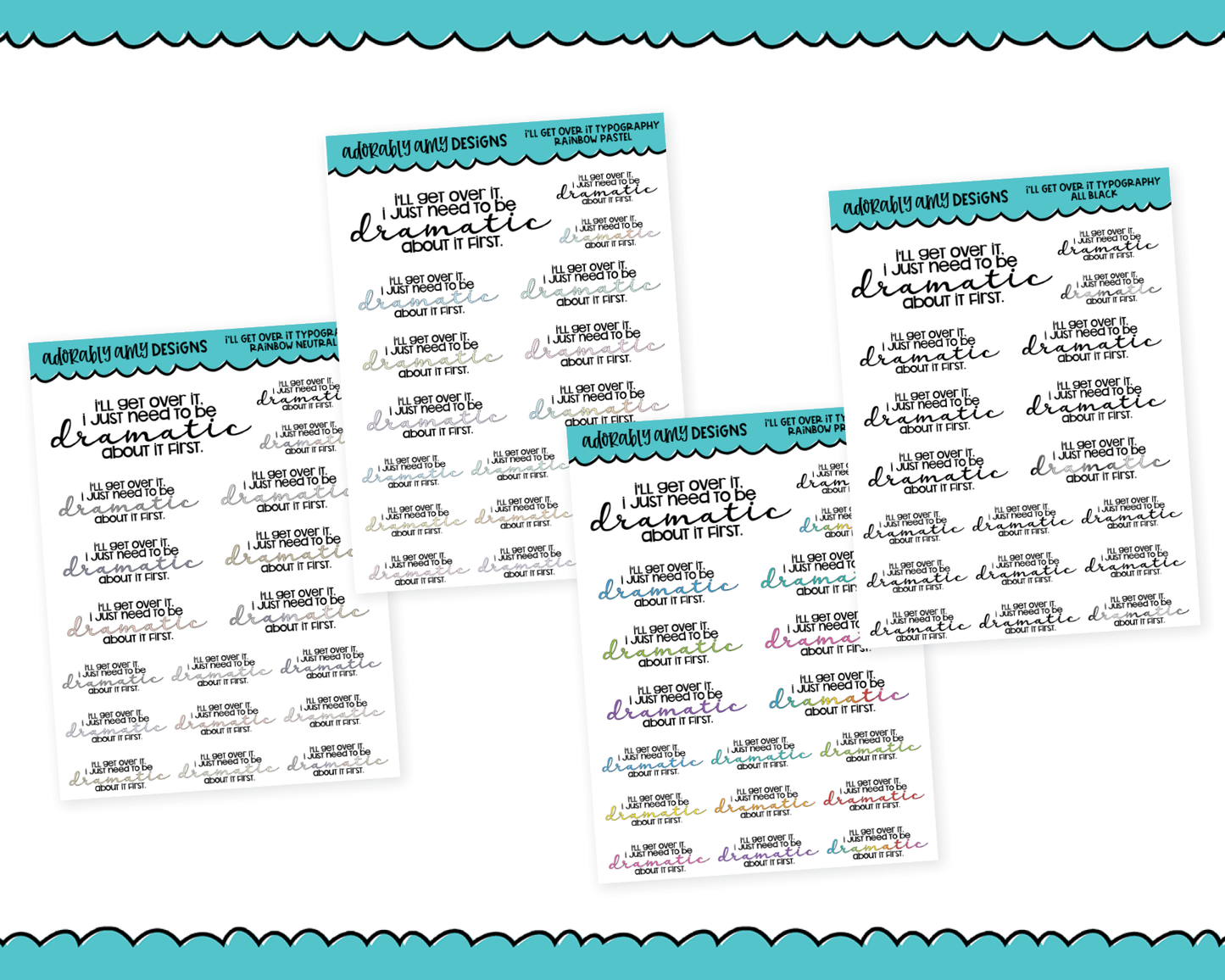 Rainbow or Black I'll Get Over It Typography Planner Stickers for any Planner or Insert