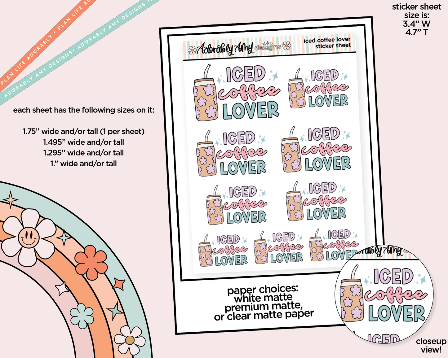 Iced Coffee Lover Sampler Planner Stickers for any Planner or Insert