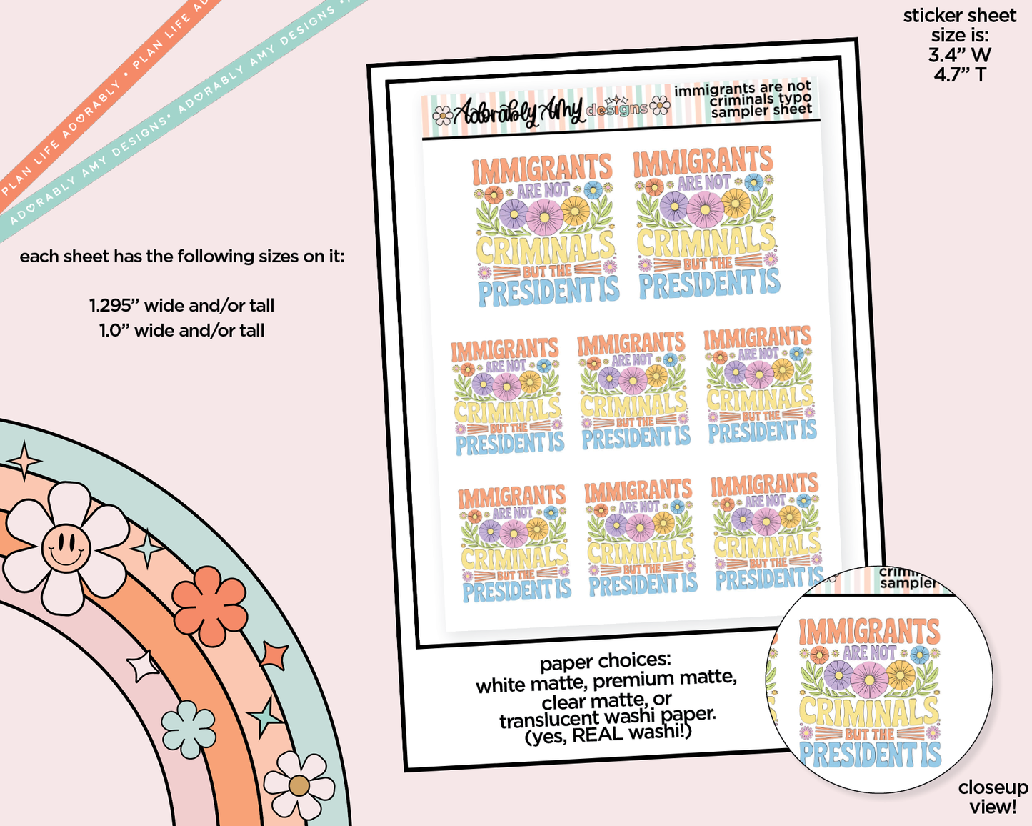 Immigrants Are Not Criminals but the President Is Typography Sampler Planner Stickers