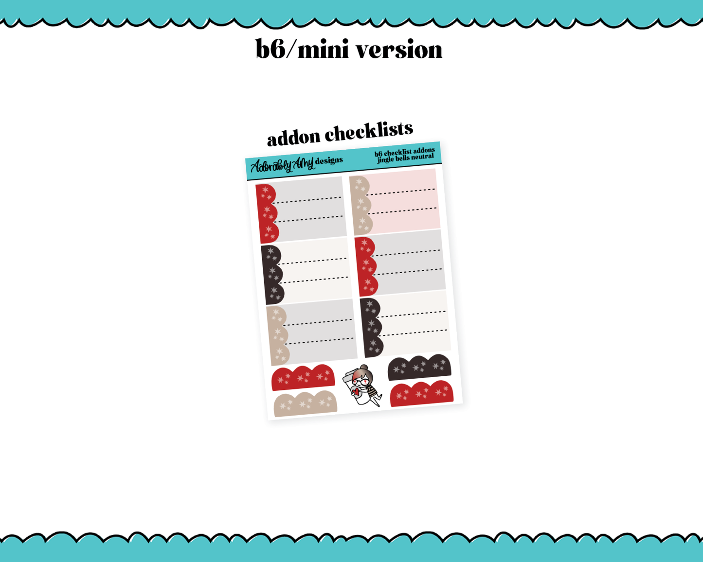 Mini B6 Jingle Bells Neutral Christmas Themed Weekly Planner Sticker Kit sized for ANY Vertical Insert