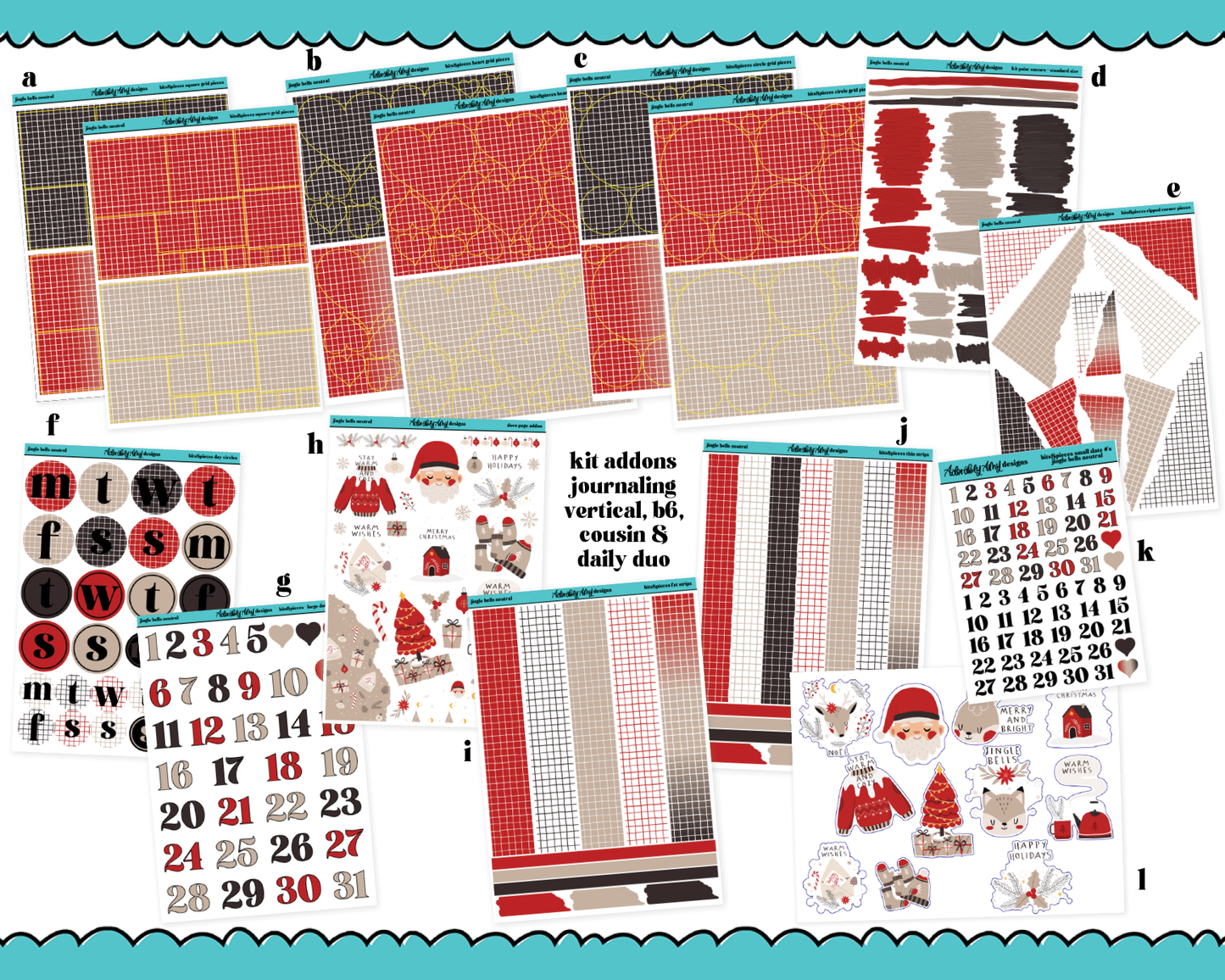Jingle Bells Neutral Christmas Themed Weekly Kit Addons - All Sizes - Deco, Smears and More!