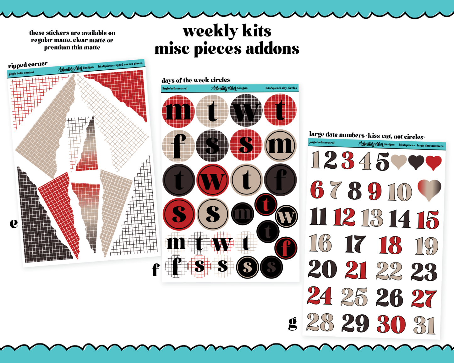 Jingle Bells Neutral Christmas Themed Weekly Kit Addons - All Sizes - Deco, Smears and More!